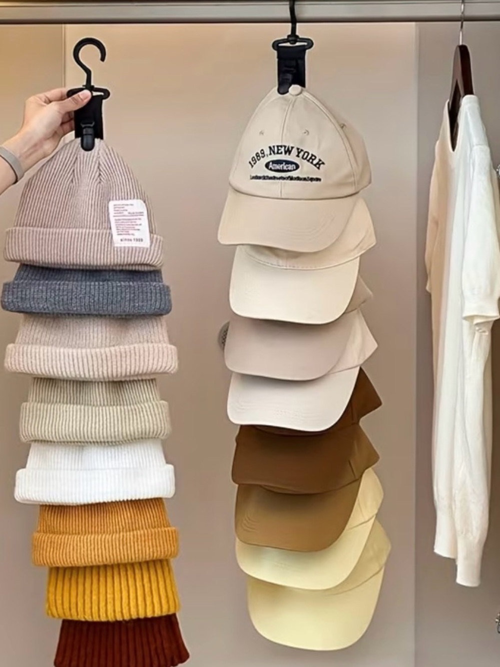 Multi-Tier Hat & Cap Organizer Hanger - Neutral Colors